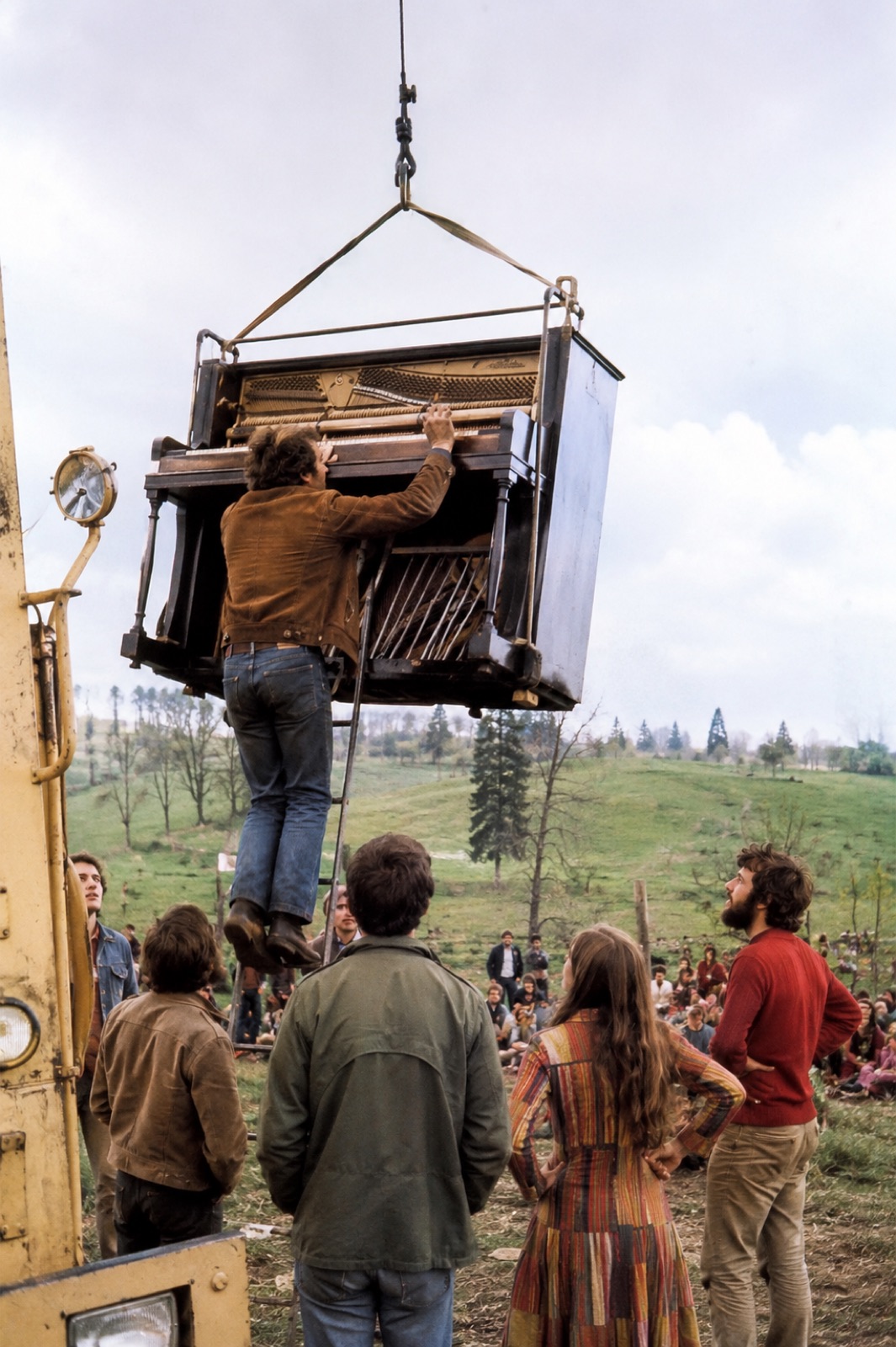 Souvenir piano fragments and counterculture crowd details after the 1968 Duvall Piano Drop